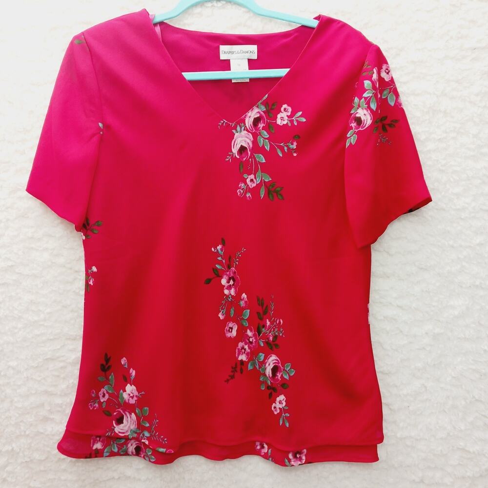 Blouse Floral Red Primrose Layer Romantic Bloomcore Cottagecore Soft Girl Sz 12